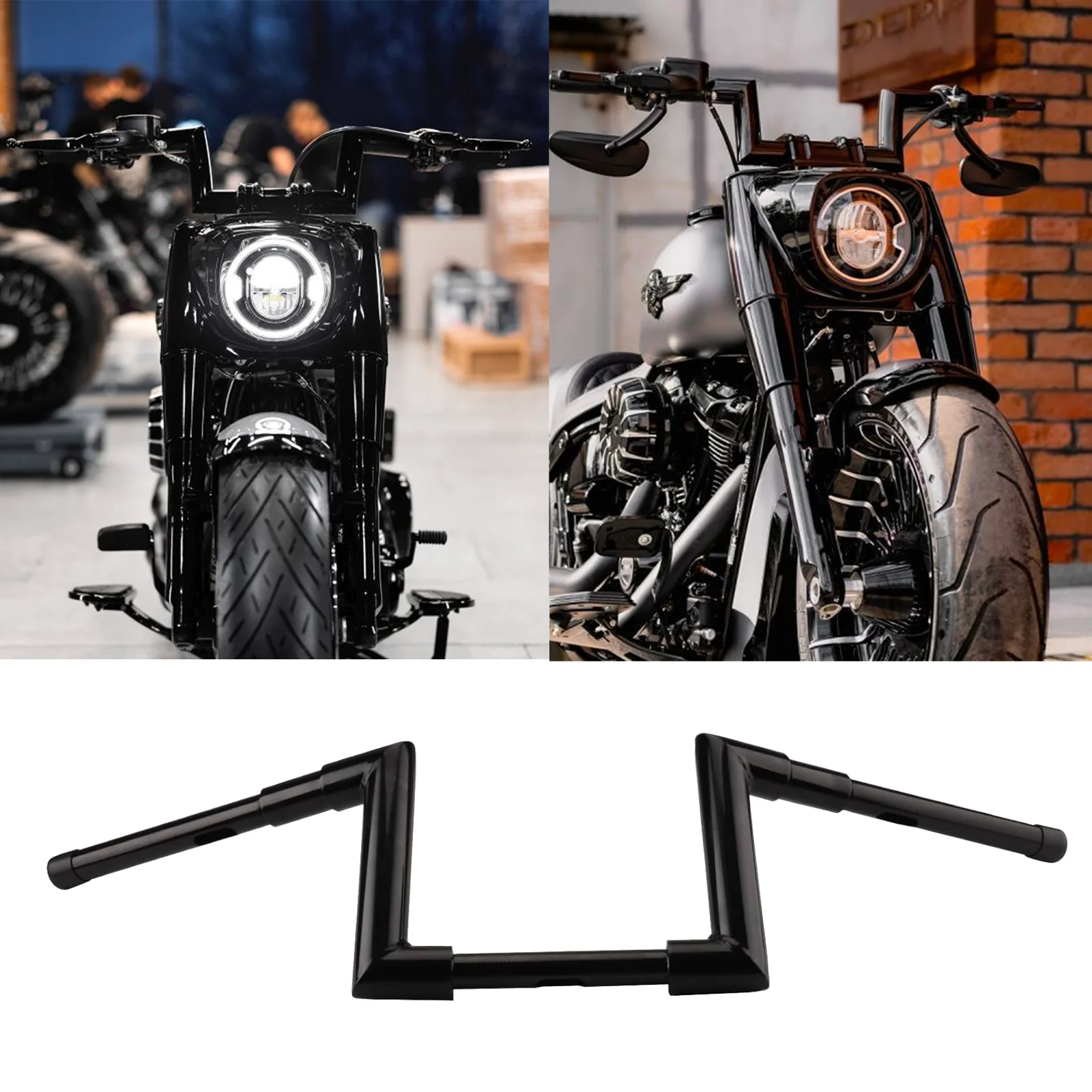 Guidon Ape Hanger Z Bar Noir Brillant 12 Pouces - Pour Harley Sportster, Softail, Dyna, Road King