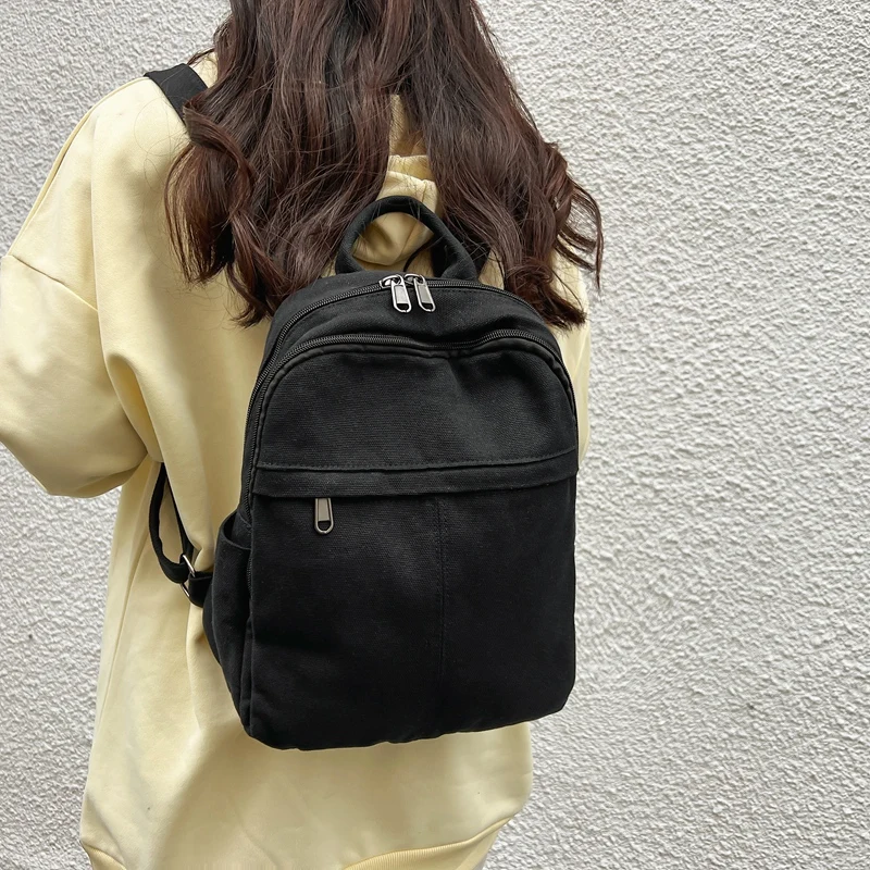 LEFTSIDE Women's 2024 Korean Fashion Small Canvas Backpack Student Back To School Book Bag Cute Travel Solid Color Back Packs 2