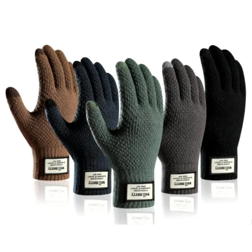 1Pairs Wool Cashmere Men Gloves Thicken Knitted Gloves Touch Screen Male Mittens Warm Cycling Riding Driving Fleece Gloves creative skull printed gloves touch screen mobile phone working knitted gloves winter sports adult warm men women riding mittens
