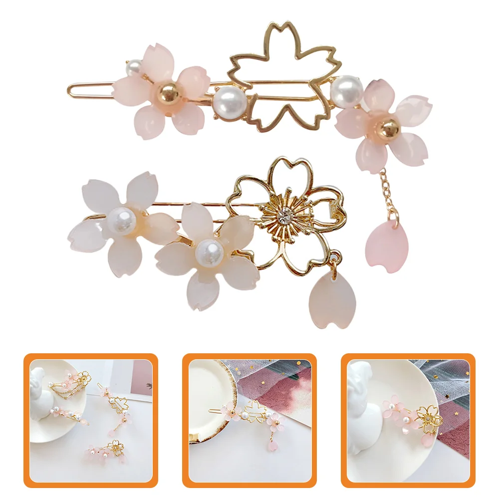 

2 Pcs Cherry Blossom Hairpin Flower Bridal Accessories Japanese Clip for Women Zinc Alloy Barrettes Girls Bride Snap Clips