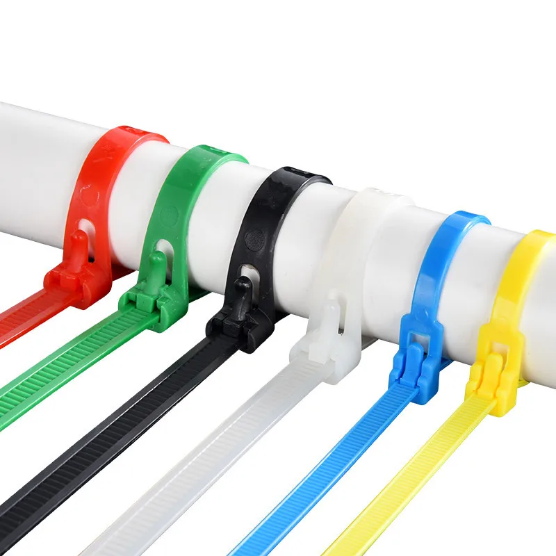 Odpinany kabel drut wiązałkowy liny pas czarny biały czerwony żółty niebieski zielony powtarza się 7.6*250mm z tworzywa sztucznego nylon odblokowania kabel krawat 8 *