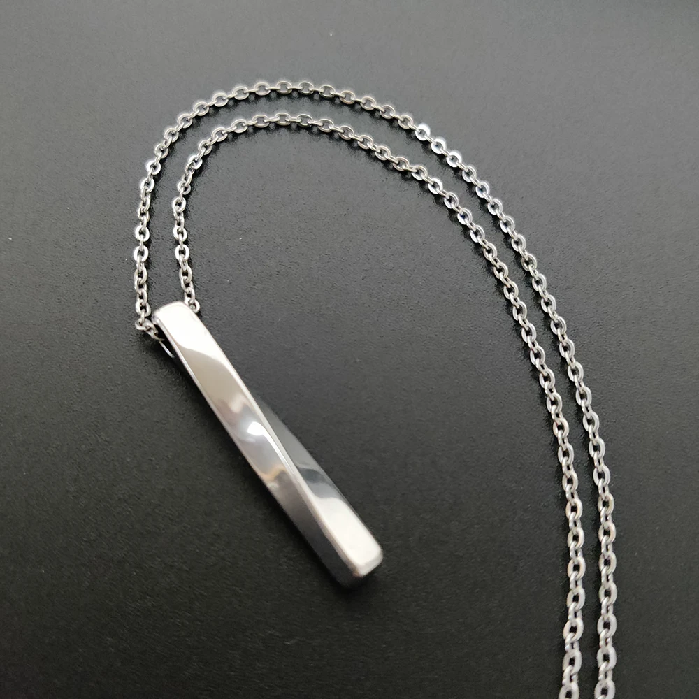 2022 Black Rectangle Pendant Necklace Men Trendy Simple Stainless Steel Chain Women Necklace Fashion Jewelry Gift