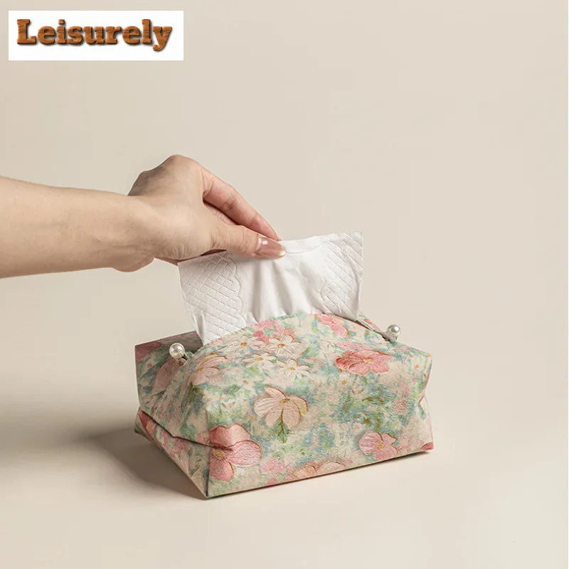 Brocade Flowers Tissue Box Zen Tissue Rangement Paper Container Dispenser Case Wet Wipes Case Paper Drawer Room Napkin Storage