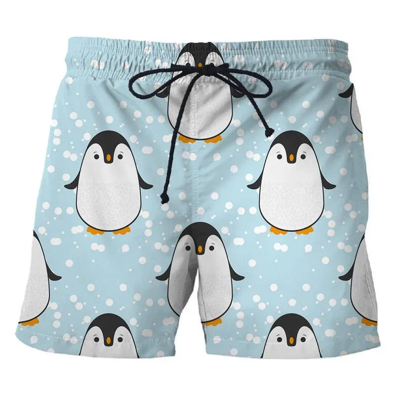 3D Printed Penguin Men's Short Pants Fashion Hawaii Beach Shorts Cool Casual Summer Quick Dry Animal Pattern Sports Swim Trunks 3