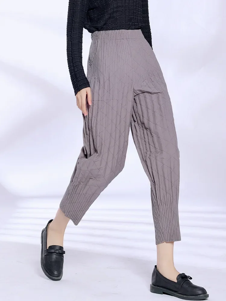 Pleated autumn winter thick cropped Harlan pants loose casual pants for women's new elastic waist tapered pants