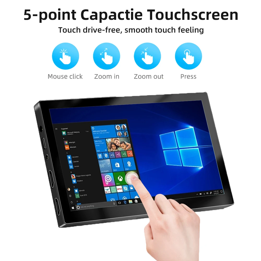 Ecrã Tátil Capacitivo para Raspberry pi Compatível com Windows Hdmi Monitor Portátil Display Lcd Pontos 1024x600 Tft 60hz Polegadas - Imagem 3
