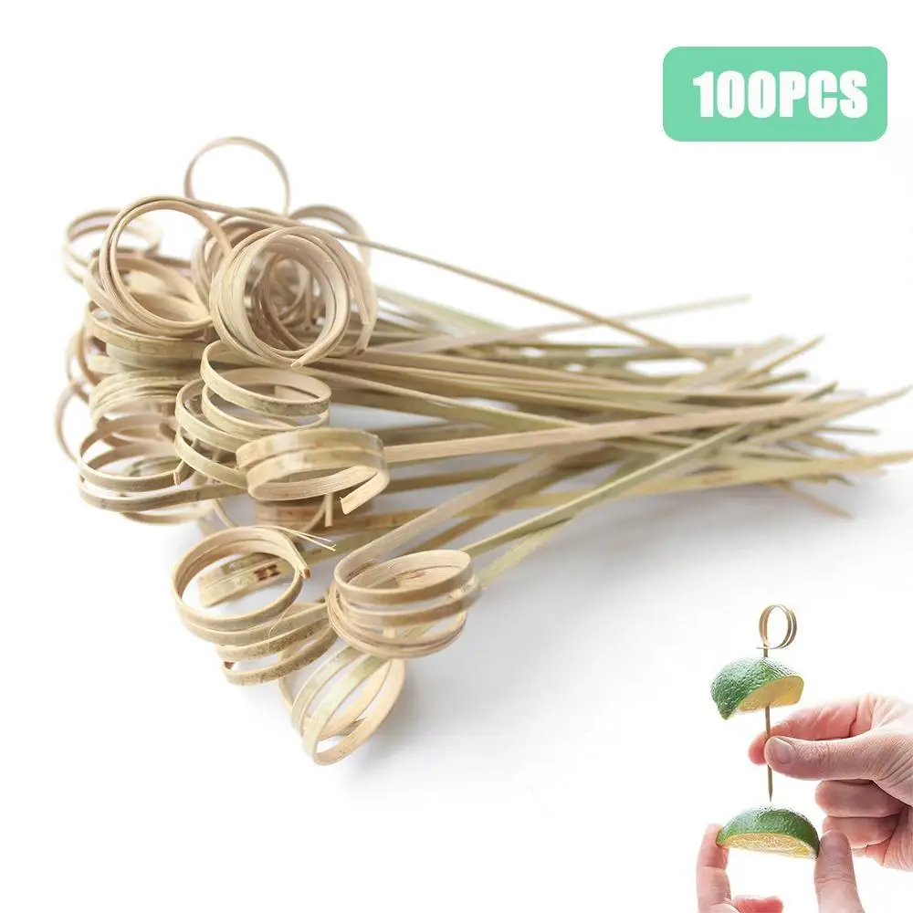 

100PCS Disposable Bamboo Tie Picks Bamboo Knot Skewers Food Picks With Twisted Ends Food Fruit Fork Bamboo Sticks