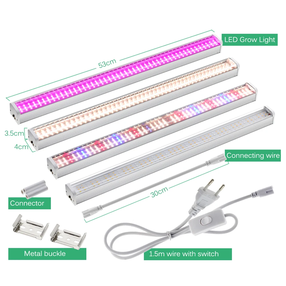 Grow Light 100V-265V Full Spectrum LED Bar Light for Plants 53cm Phyto Lamp with Connecting Wire Sunshine 4000K 380-780nm