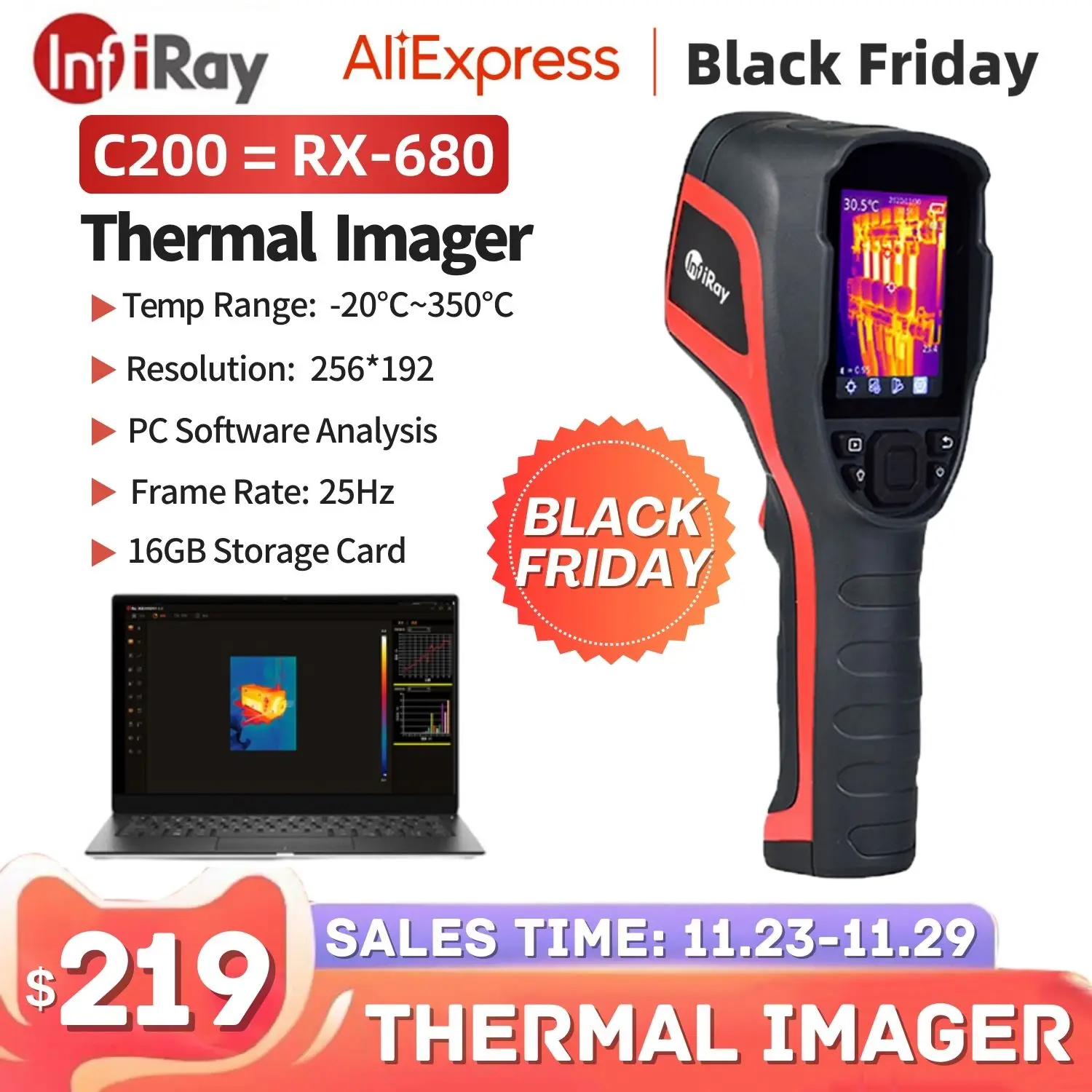 Infiray C200 Industrial Thermal Imaging Camera PC Analysis 256*192