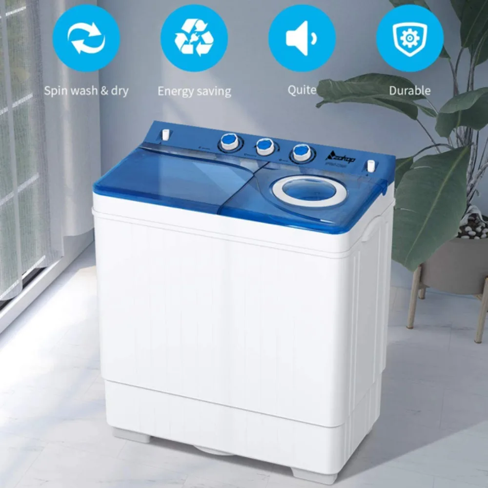 Washing Machine, with Built-in Drain Pump 26Lbs Semi-automatic for Apartment, Dorms, RVs, Camping and More, Washing Machine