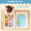Multifunctional Sensory Table with 2 Chairs & Paper Roll, Wooden Sand and Water Activity Table with  Foldable Storage Bins 4