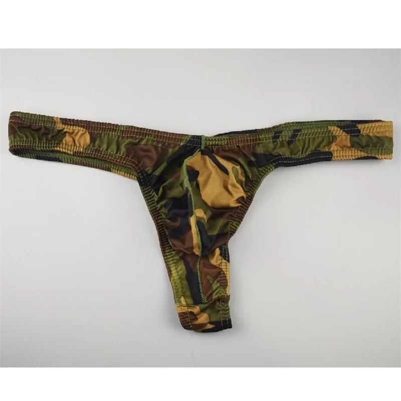 Camouflage Print Men's Pouch Thong Underwear - Sexy Convex Design, Plus Size