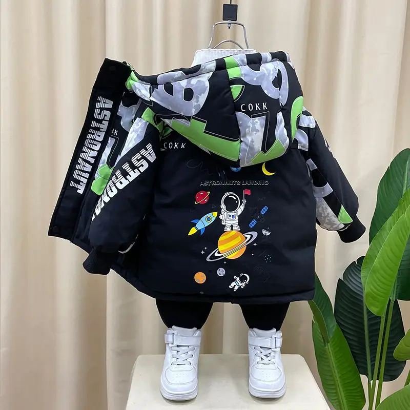 Boy's Thickened Cotton Padded Coat New Winter Clothes Baby Handsome Children's Fleece-Lined Warm Camouflage Coat