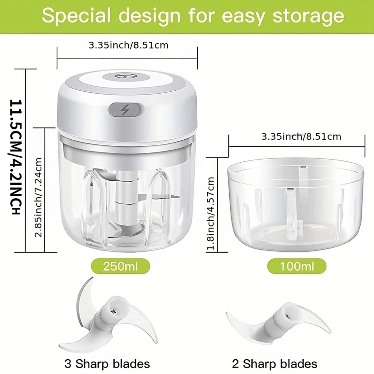 100ml/250ml Electric Mini Garlic Press Chopper - Rechargeable USB Masher with Powerful Lithium Battery, Easy Meat Grinder 3
