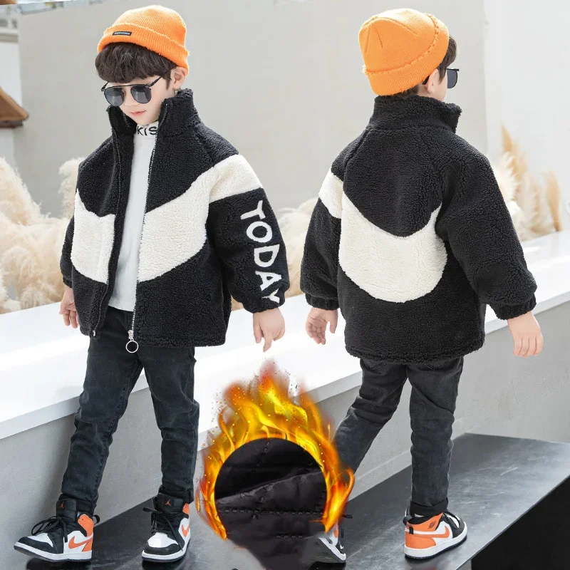 

Детские куртки для мальчиков, пальто, верхняя одежда 2023, пушистая, утепленная, бархатная, зимняя, осенняя, флисовая, хлопковая детская одежда