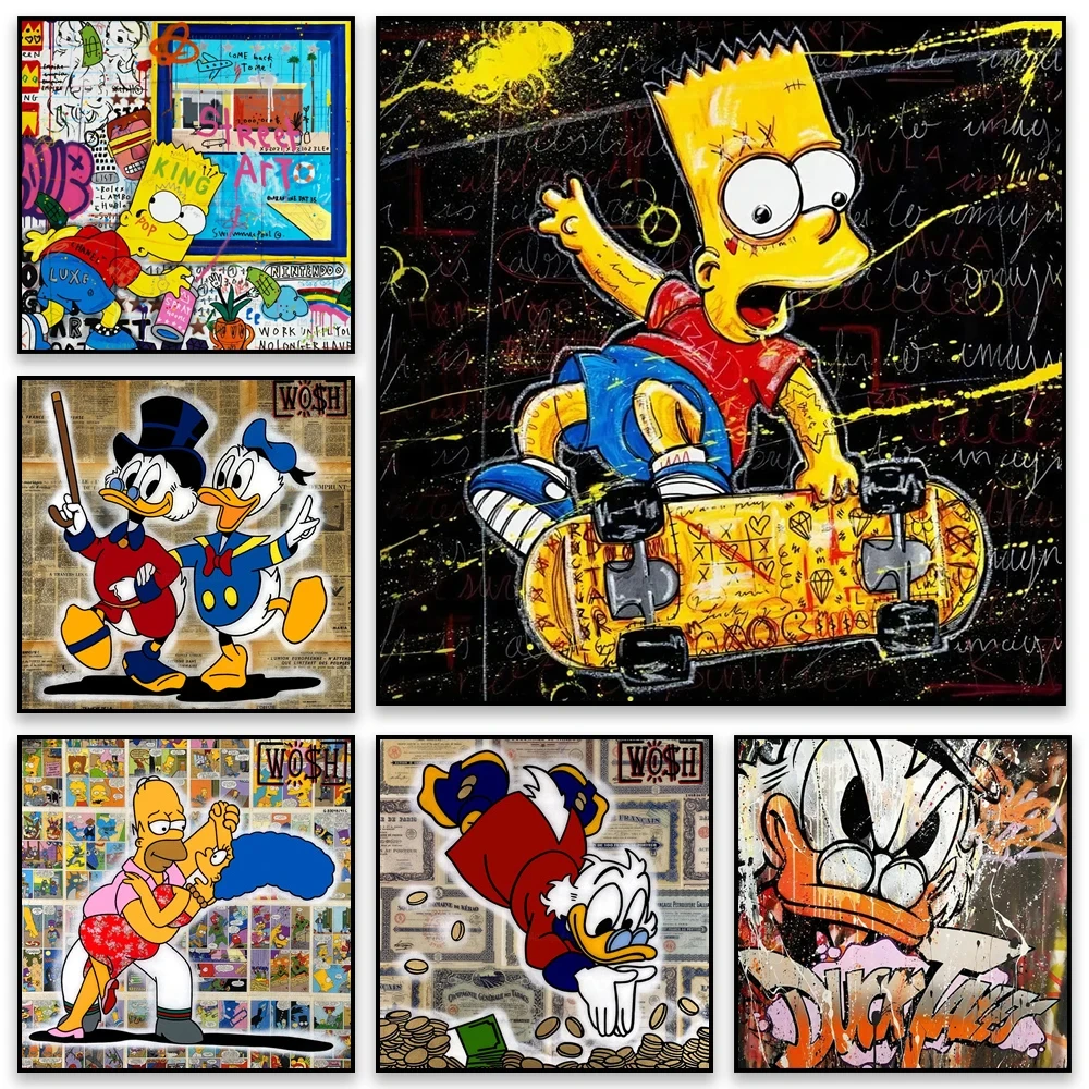 Disney Cartoon Classic Figure Graffiti Poster Funny Pop Street Graffiti Wall Art Canvas Painting Stampe Soggiorno Home Decor