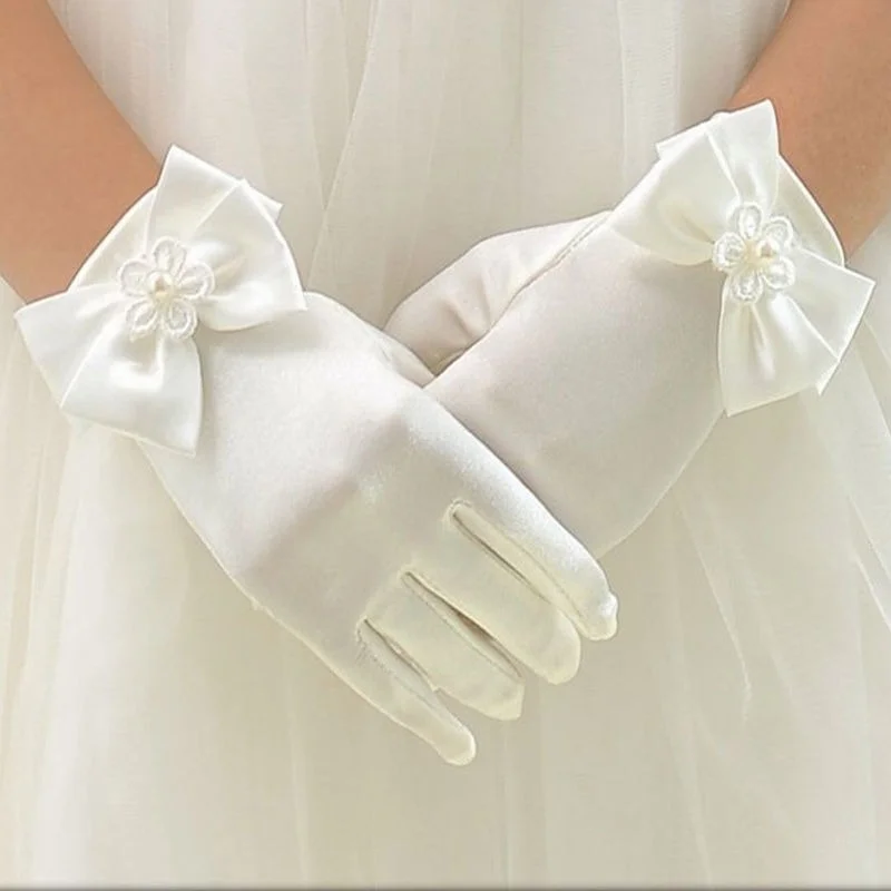 Long Satin Girl Gloves Opera Cosplay Banquet Birthday Party Bow Costume Mitten