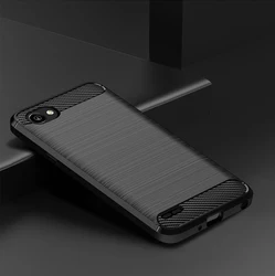 Shockproof Soft Silicone Stand Case with Brushed Carbon Fiber Matte Finish for LG Q6 (Black)
