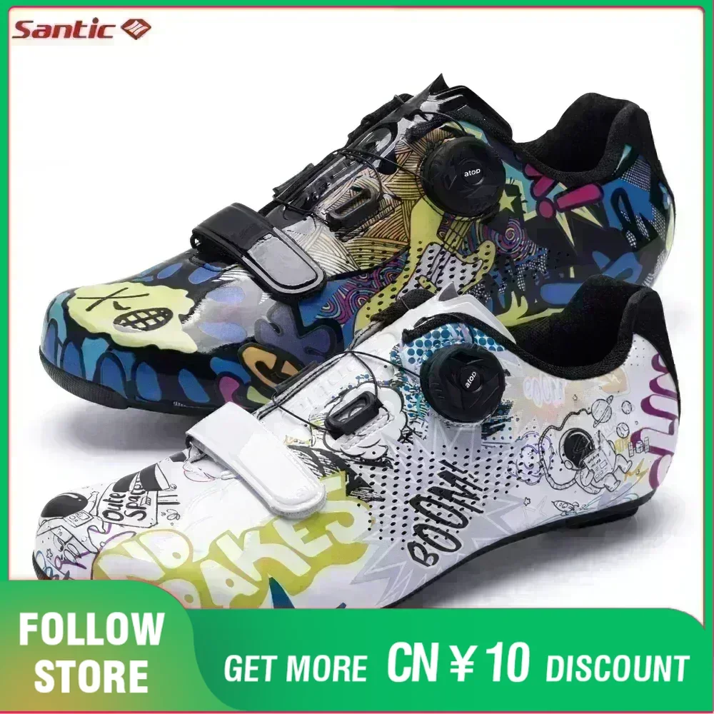 Santic ホワイト シューズ クリンチタイプ Santic-男性と女性のためのユニセックスサイクリングシューズ,ナイロン