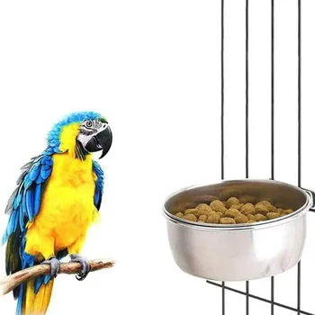 Rabbit Pet Food Dish Hamster Stainless Steel Clamp-on Water Drinker Bird Feeder Parrot Feeding Bowl Cage Cup 3