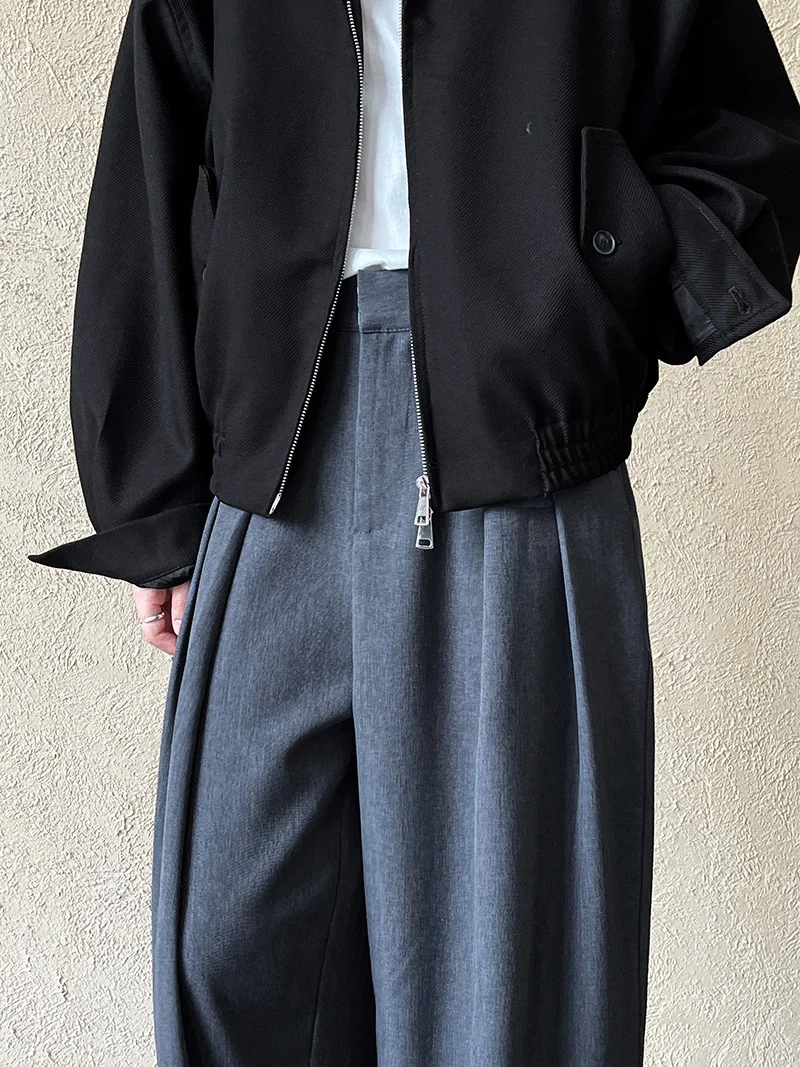 [LANMREM] Pleated High Waist  Wide Leg Pants For Women Solid Straight Office Lady Loose Trousers Female 2025 Autumn New 26C291