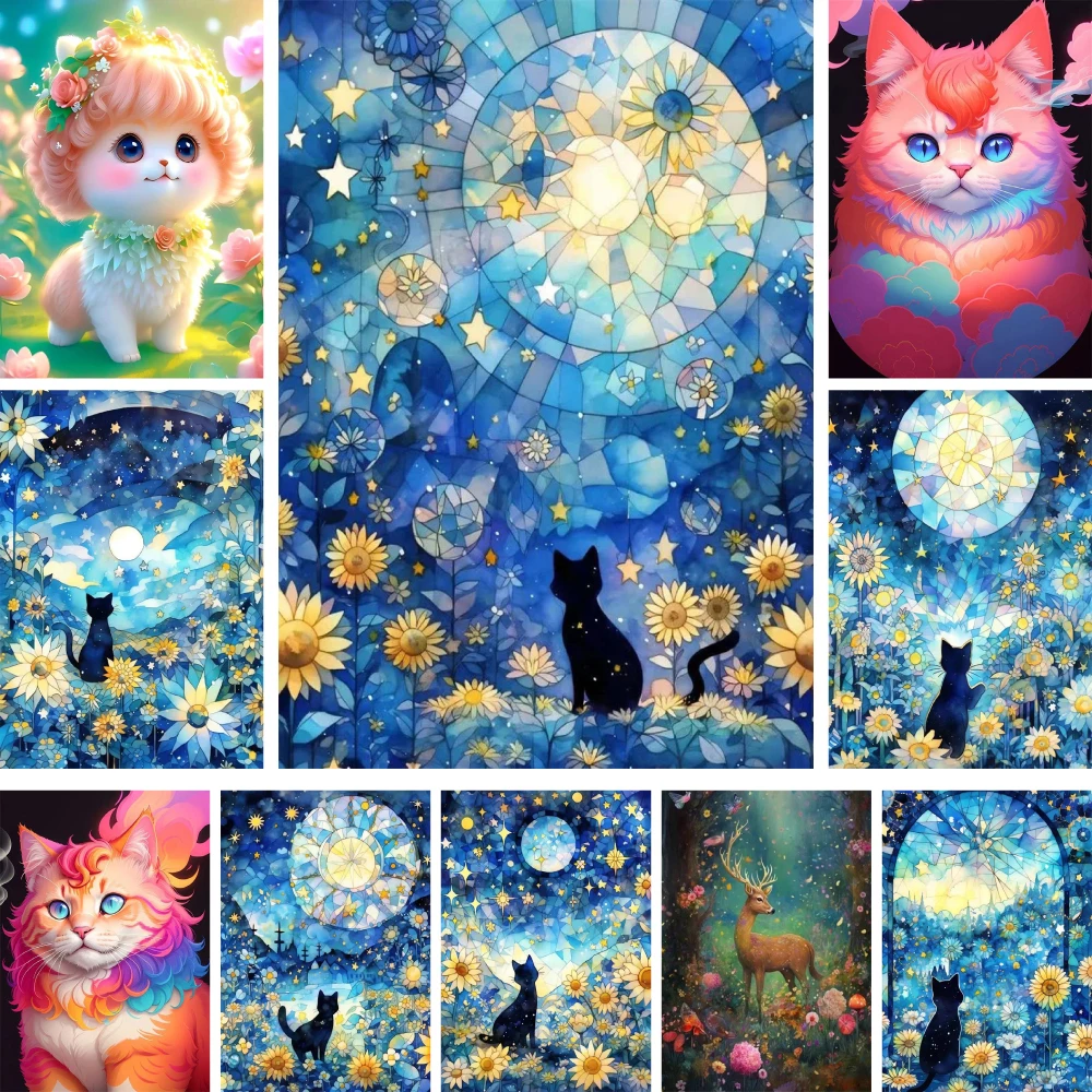 

Набор для вышивки крестиком с мультяшным котом и животными