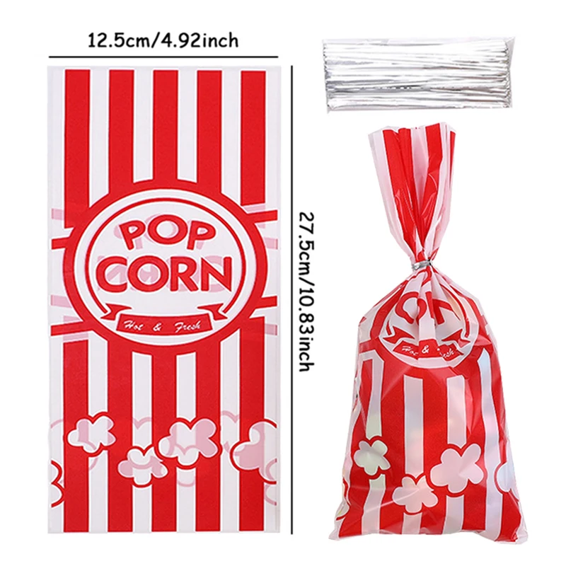 60 Sacchetti Per Popcorn A Righe Rosse E Bianche, 9x21 Cm, In Carta Resistente All'olio
