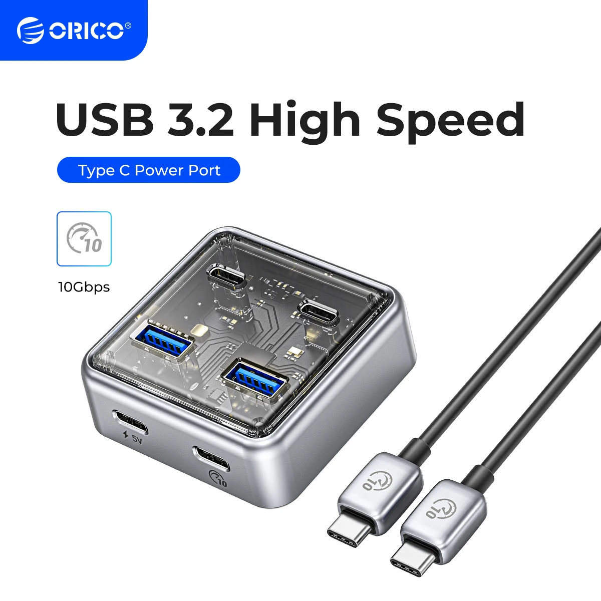 Orico-material Metálico Hub Usb 10gbps Portas Usb a Portas Usb c Usb3.2 Divisor para Todos os Macbook Mac Mini