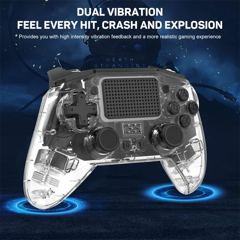 

LinYuvo KP01 Pro Bluetooth Wireless Joypad Transparent color With Dual motor Turbo For PlayStation 4 Controller Joystick Gamepad