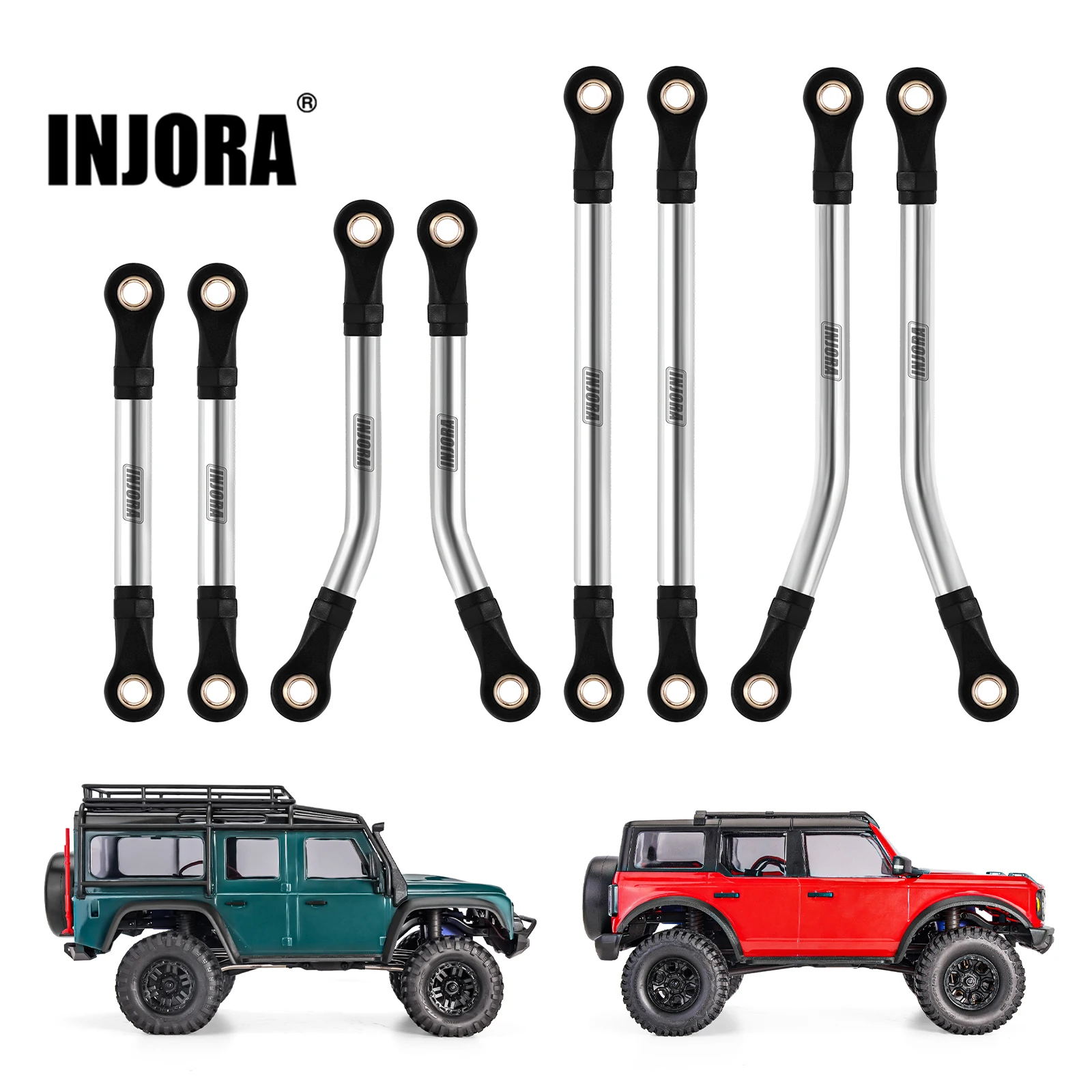 INJORA 8PCS Stainless Steel High Clearance Links Set for 1/18 RC Crawler TRX4M Upgrade Parts (4M