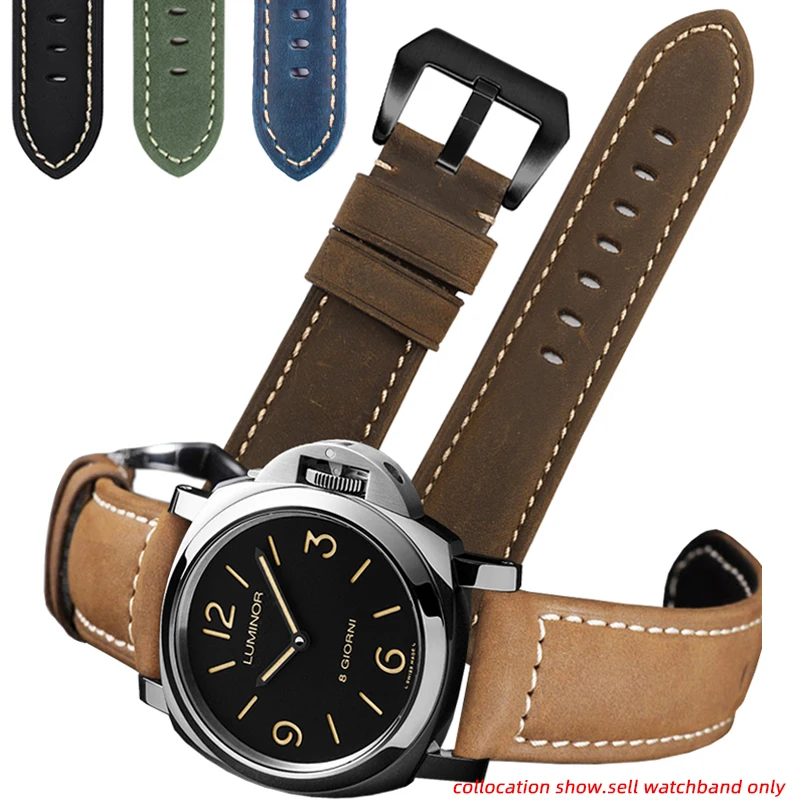 Per Mido Hamilton Panerai Citizen Smerigliato Opaco Marrone Blu Cinturino In Vera Pelle Da Uomo Cinturino Da Polso Vintage 22 24 26Mm