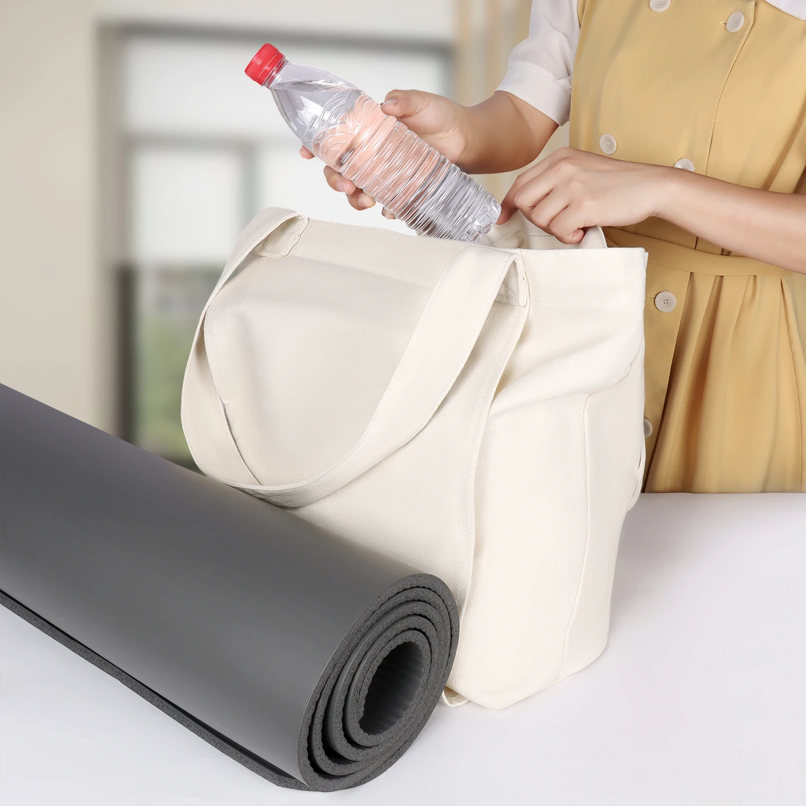 Yoga Mat Bag Large Capacity Washable Foldable Lightweight Pilates Mat Case Bag Durable Canvas Carry Bag for Fitness Dance Gym 5