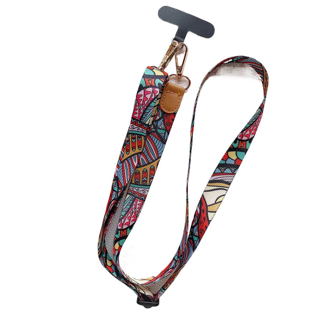 Adjustable Crossbody Retro Pattern Phone Lanyard with Wide Fabric Strap