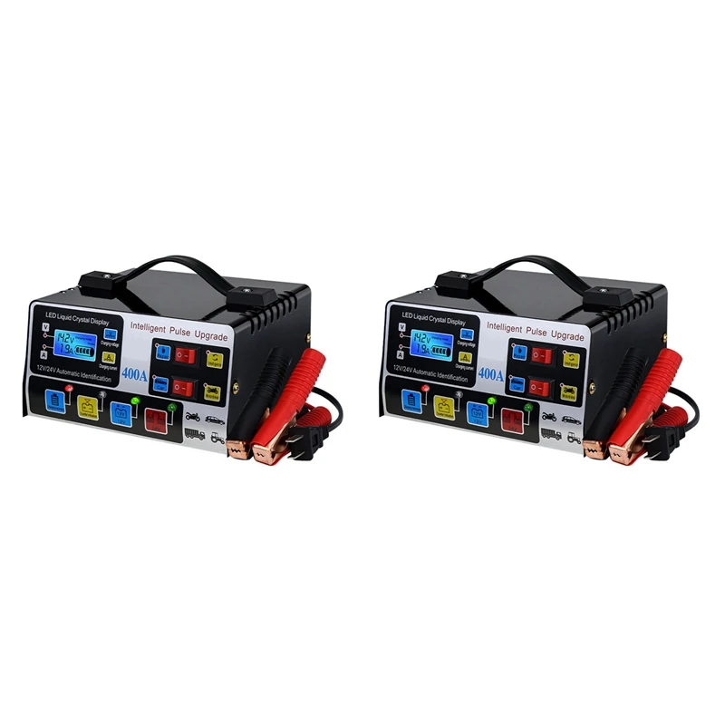 

2X Car Battery Charger Fully Automatic High Frequency Intelligent Pulse Repair Charger LCD Display 12V24V 220W US Plug