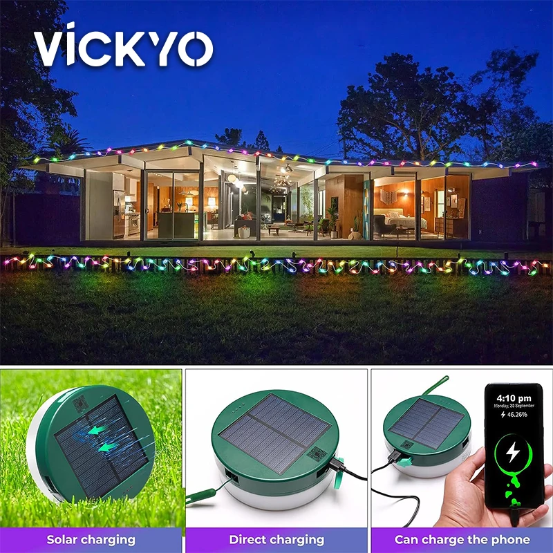 

VICKYO Solar Camping Lights RGB Outdoor String Lights With Smart APP Control Waterproof Mobile Charging For Camping Garden Party