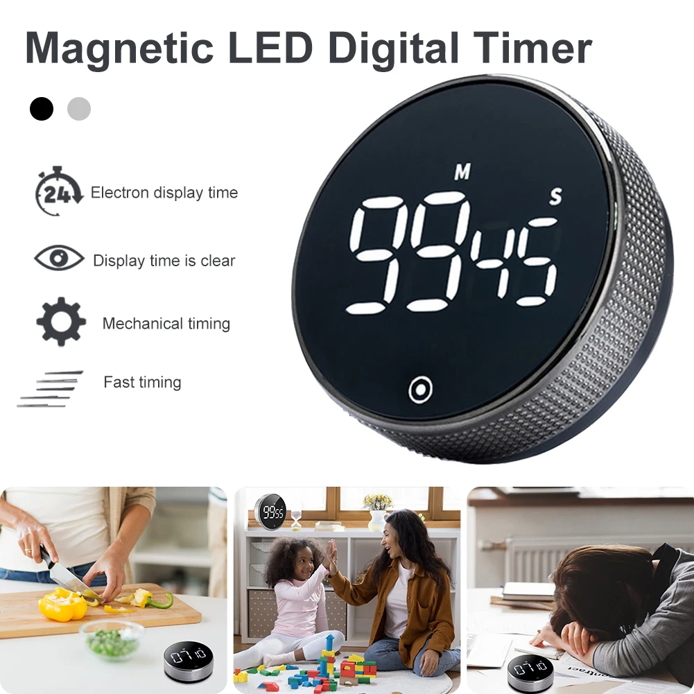 Rotary Digital Timer Cooking Kitchen Clock, LED Display, Magnetic