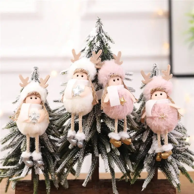 Christmas Plush Angel Doll Pendant Cute Christmas Tree Figurine Pendant Home Christmas Decor Crafts Children's Christmas Gifts