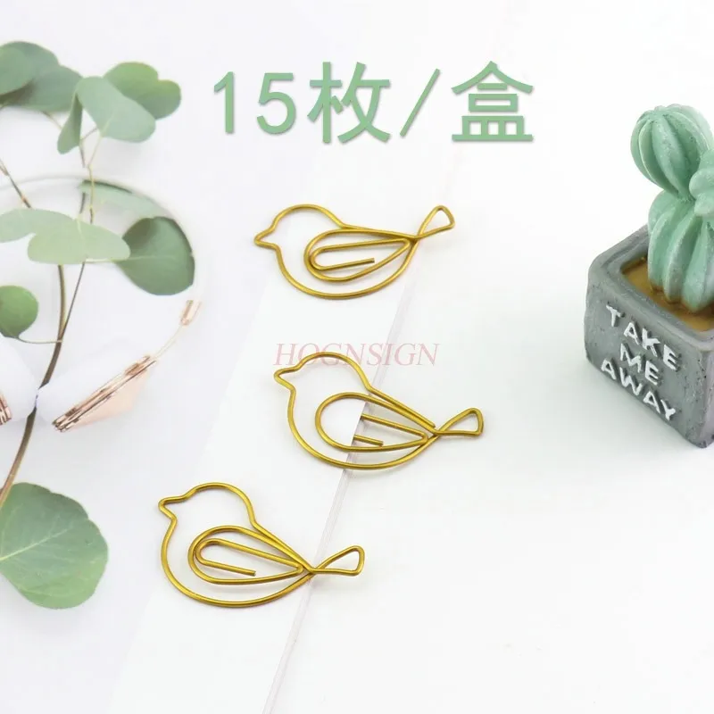 새 모조 골드 스타일 종이 클립, 귀여운 핸드북, 장식 책갈피, 종이 클립, 창의적인 문구, 15 개 