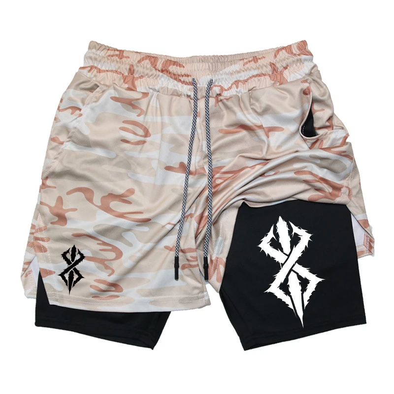 Men 2 in 1 Athletic Gym Workout Running Summer Shorts for Performance Print with Phone Pocket Quick Dry Breathable