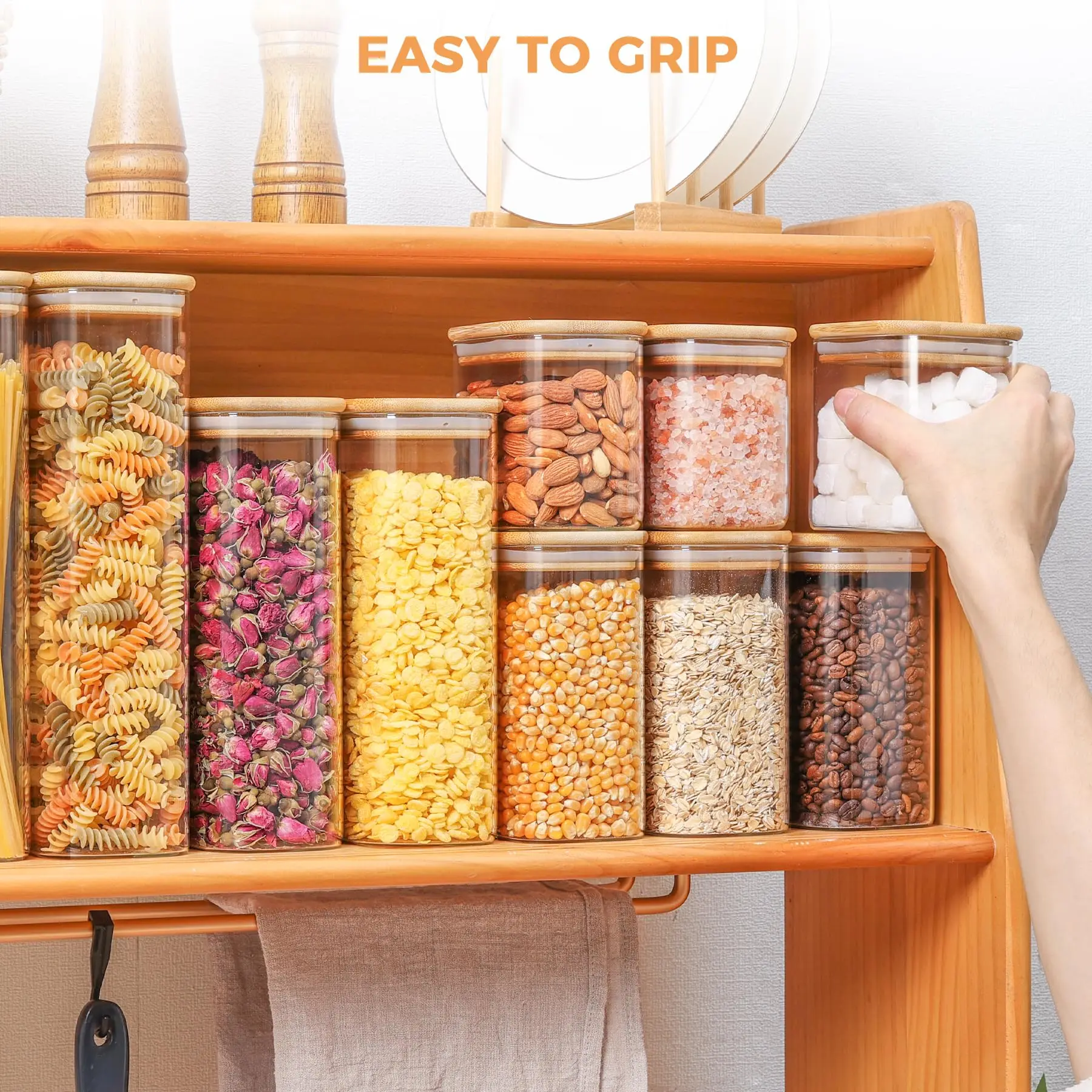 Rectangle Clear Storage Jars with Bamboo Lids For Sugar Coffee  Pantry Organizer Container for Pasta Tea Candy Nuts 4