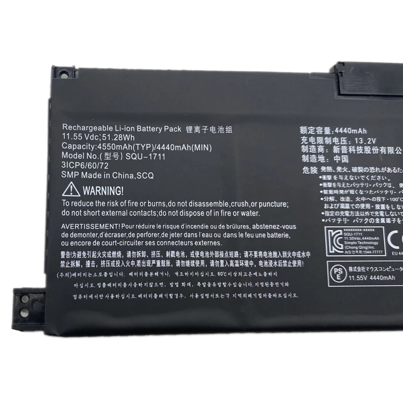 Bateria Genuína do Portátil para Thunderobot Squ1711 Genuíno Squ-1718 3icp6 60 72 11.55v 50.28wh 911m 911air 911s 911 Targa G7000m G8000m - Imagem 3