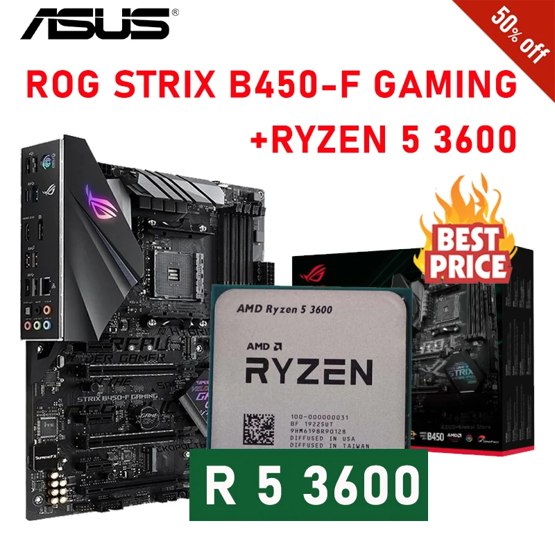 Asus-toma AM4 ROG STRIX B450-F GAMING + Ryzen 5 CPU Combo, placa base B450, PCI-E 3,0, USB3.1, Gen2, DDR4, nuevo _ - AliExpress