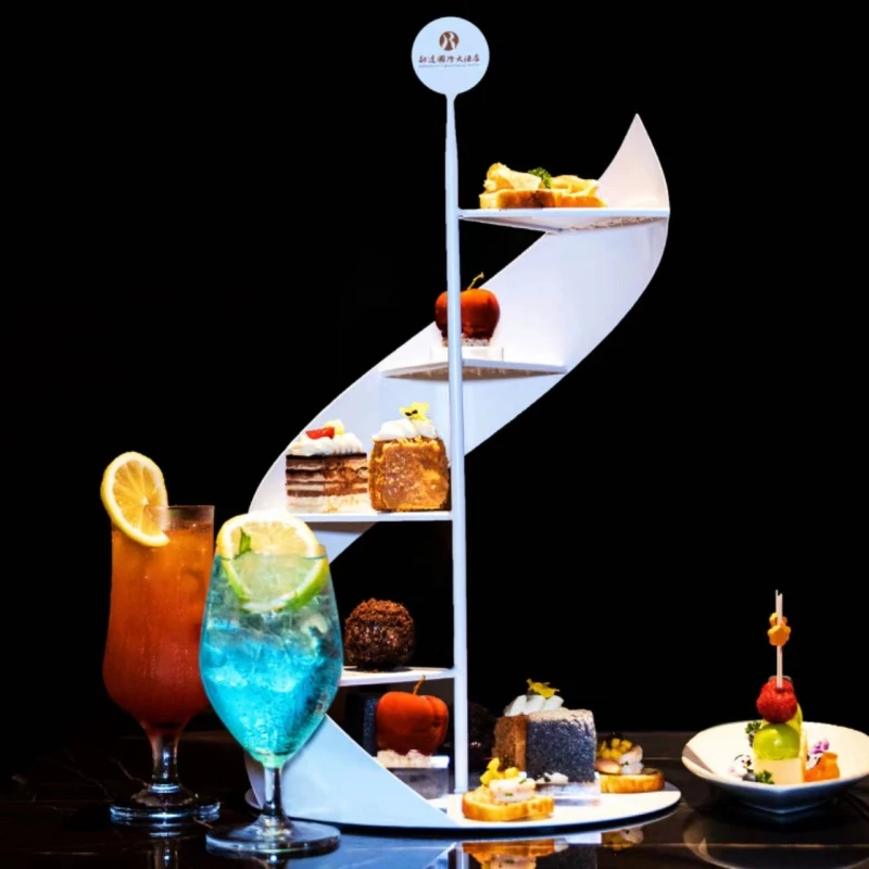 Hotel buffet dessert table trapezoid afternoon tea Dim sum tray cake display shelf multi-layer tea break buffet table
