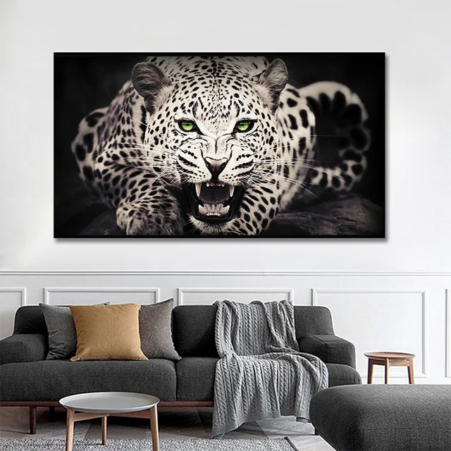 thumbnail image 1 of Pósteres de animales de leopardo y león de gran tamaño, elefante africano, tigre, cuadro de pared, pintura en lienzo de una pieza, decoración del hogar sin marco, 1 of 5
