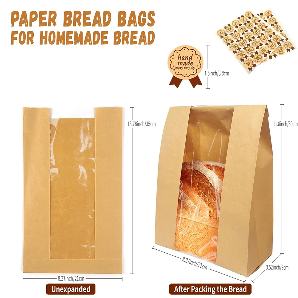 Large Bread Bags with Clear Window for Homemade Bread, Sourdough, Cookies, and Cakes