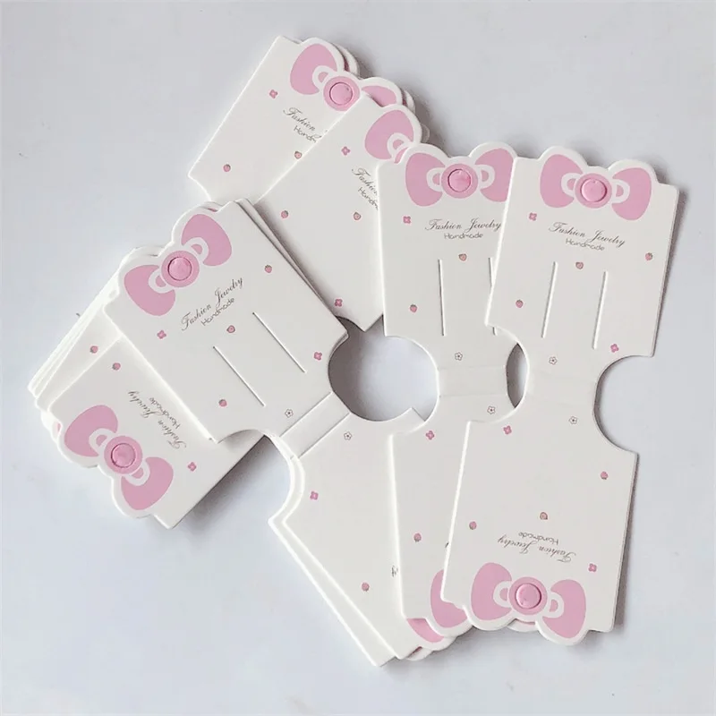50PCS Cute Pink Bow Kraft Paper Packing Cards for Handmade Hair Jewelry Necklace Display Tags Hairband Hanging Price Labels