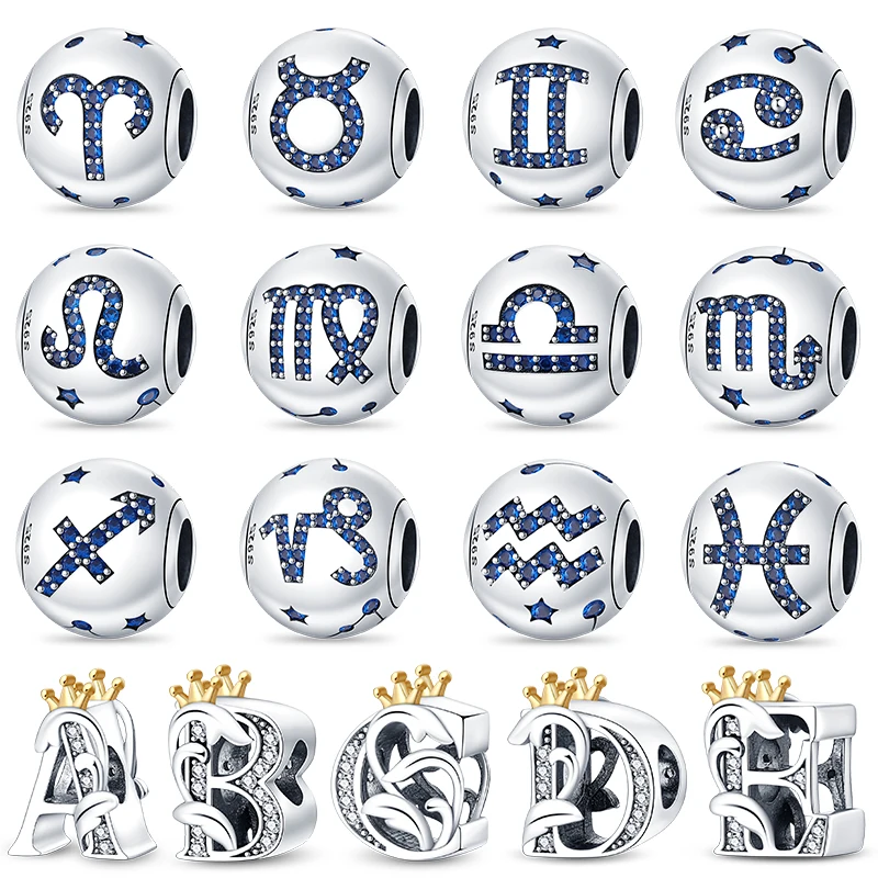 Charms Jewelry For Women English Letters A-Z Beads Fit Pandora 925 Original Bracelet Necklace 925 Silver Multiple Shapes Letter