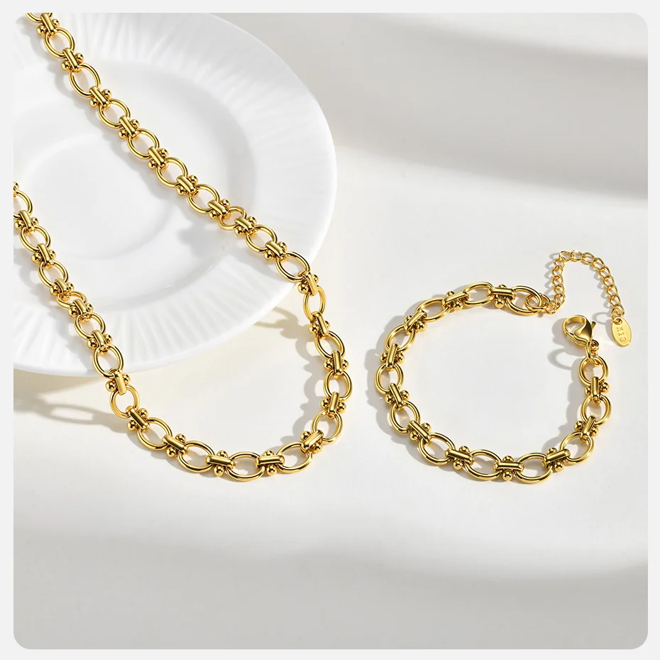 Vnox Goldfarben-Choker, Minimalistische Ketten-Halskette mit Geometrischem Design, Handgefertigte Edelstahl-Gliederkette mit Großer Ovaler Kette für Damen – Detail 14