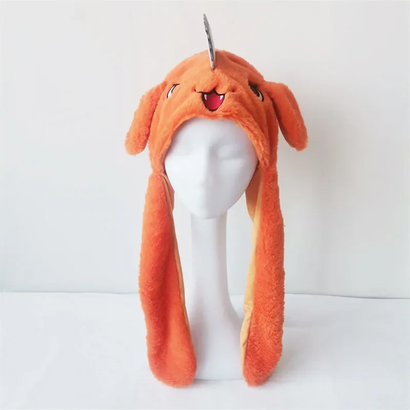 Orange Dog Pochita Plush Hat Long Ears Movable Warm Cap Cosplay Headwear Halloween Carnival Party Bunny Funny Kids Fans Gifts