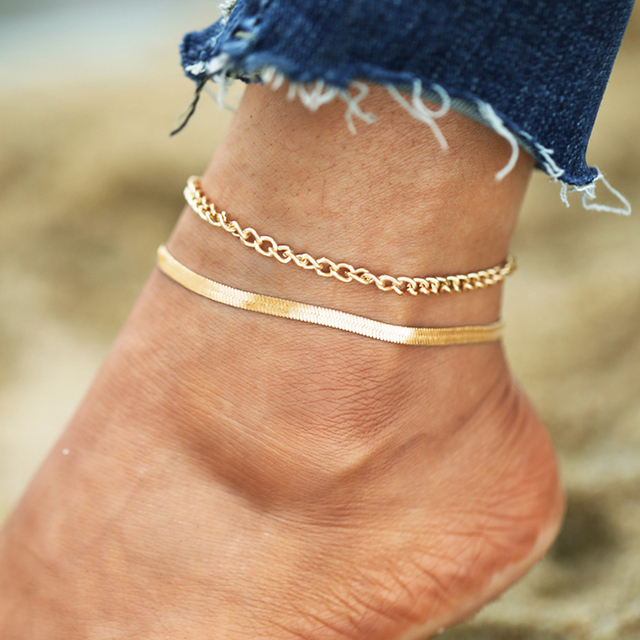 Bohemian Multilayer Gold Color Anklet Bracelet On The Leg For Women Fashion Female Anklets Barefoot Leg Chain Beach Jewelry